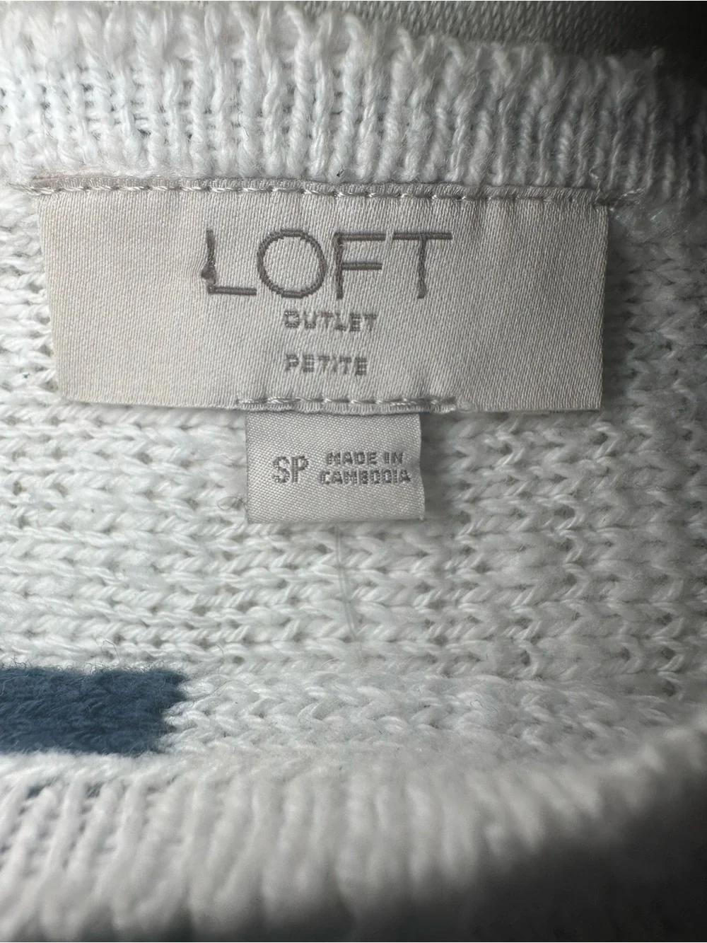 LOFT White Knit Sweater with Navy Accent
